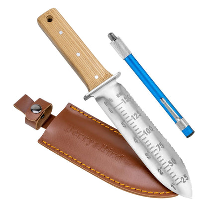 Garden Knife 7 inch Stainless Steel Serrated Blade with Leather Sheath and Sharpening Stone