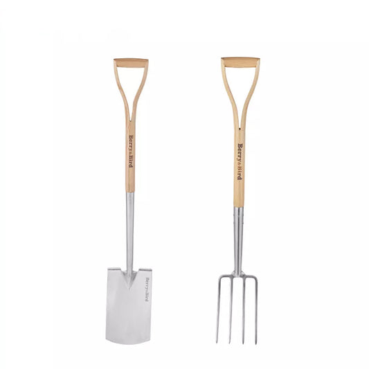 Garden Tool Set 2 PCS 43 inch Stainless Steel Gardening Tool Kit (Digging Spade, Digging Fork)