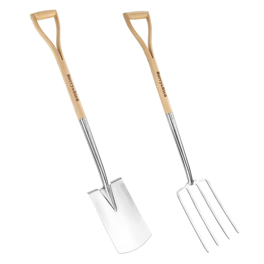 Garden Tool Set 2 PCS 43 inch Stainless Steel Gardening Tool Kit (Digging Spade, Digging Fork)