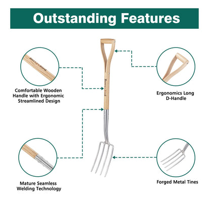 Garden Tool Set 2 PCS 43 inch Stainless Steel Gardening Tool Kit (Digging Spade, Digging Fork)