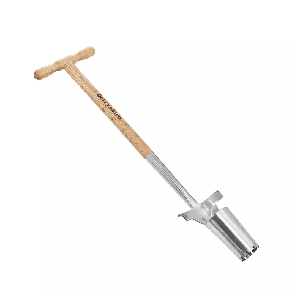 Garden Tools Long Handled Bulb Planter 36.62 inch Stainless Steel Bulb Transplanter Tool with T-Shape Long Wooden Handle