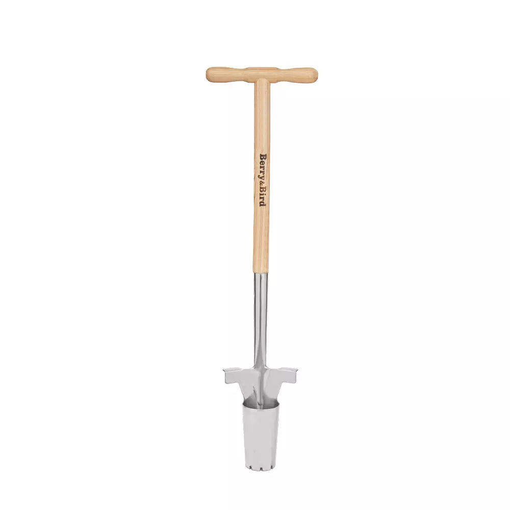 Garden Tools Long Handled Bulb Planter 36.62 inch Stainless Steel Bulb Transplanter Tool with T-Shape Long Wooden Handle