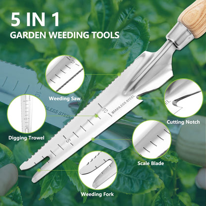 Garden Tool Set 3 PCS Stainless Steel Gardening Tool Kit (Wooden Handle Trowel, Hand Fork & Weeder)