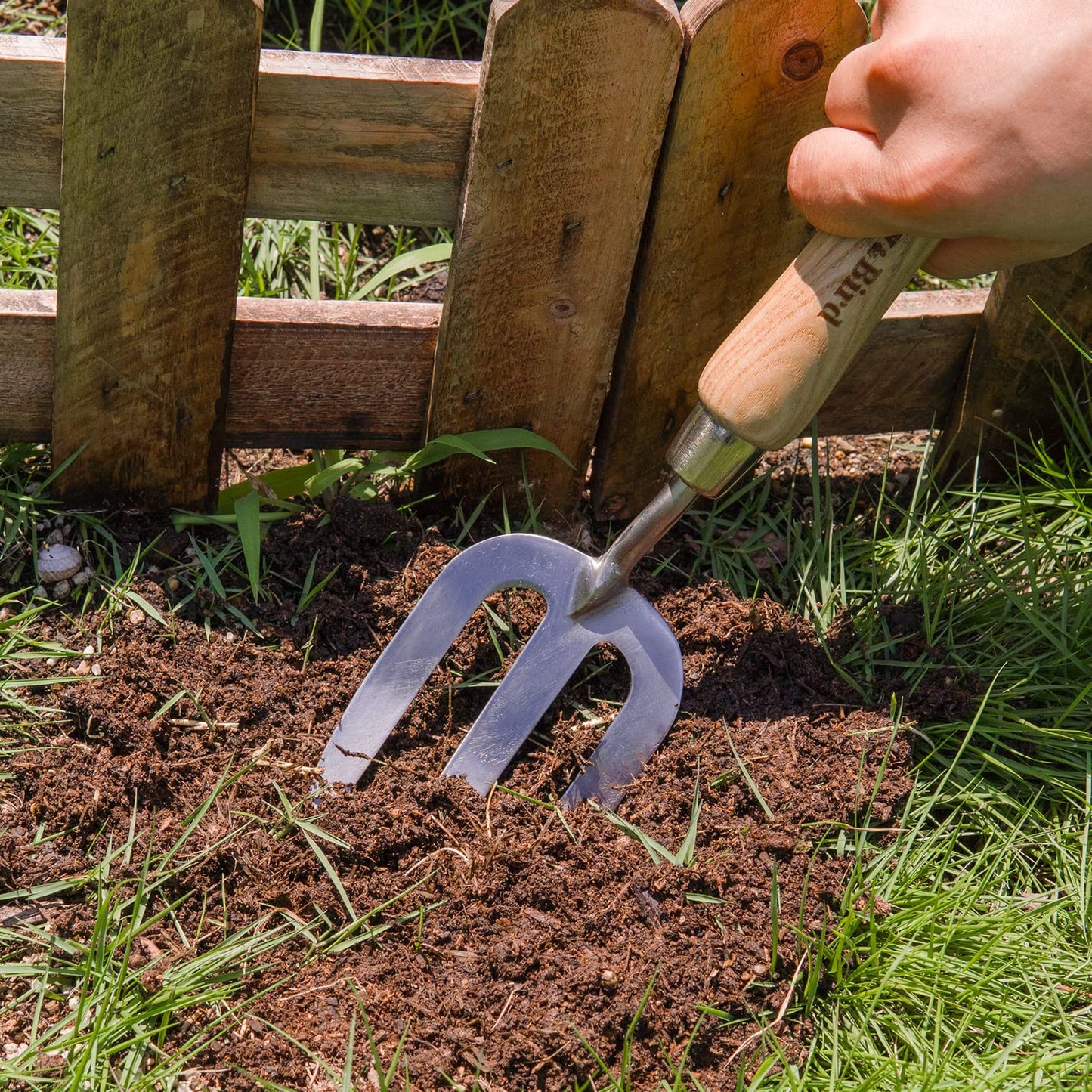 Garden Tools Hand Fork 12.3 inch Stainless Steel Hand Weed Fork with Wood Handle