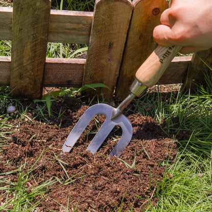 Garden Tools Hand Fork 12.3 inch Stainless Steel Hand Weed Fork with Wood Handle