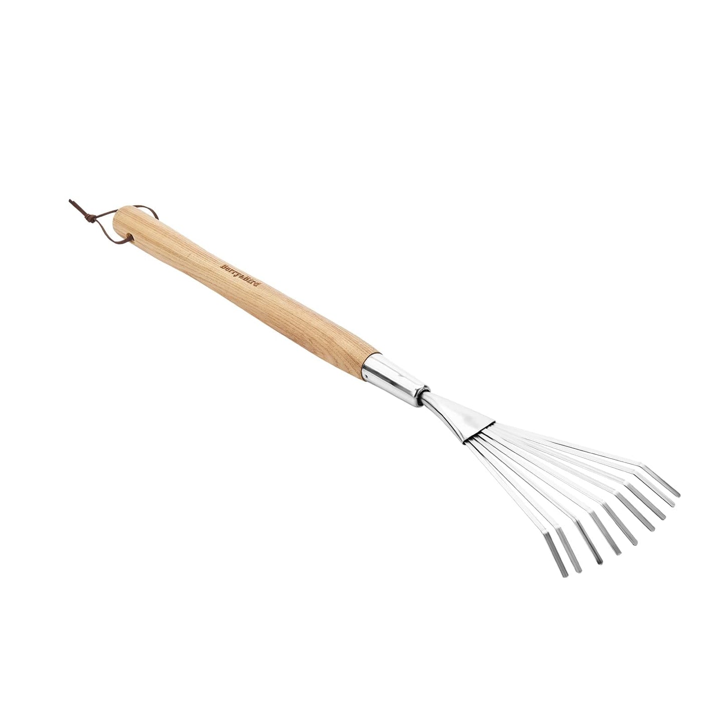 Garden Tools Grass Rake 26.8 inch Stainless Steel Grass Rake 9 Tines Fan Lawn Leaf with Wooden Handle