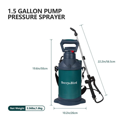 Sprayer Bottle 1.5 Gallon Pump Sprayer 5L with Adjustable Shoulder Strap & Nozzle